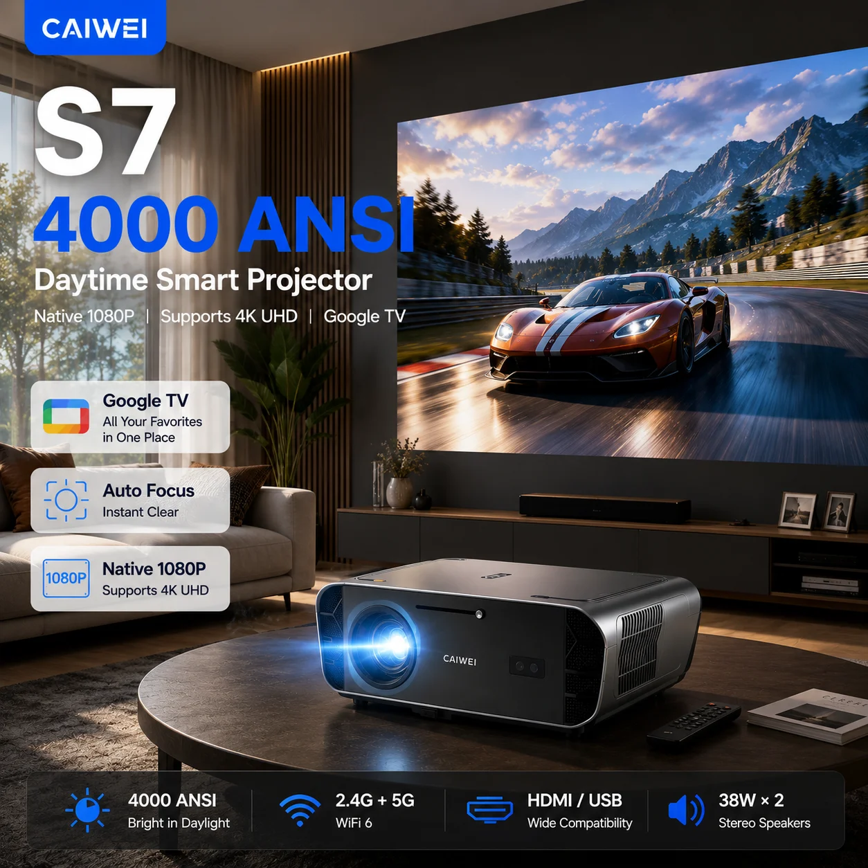 Home Cinema Experience - Projektor 4000ANSI 4K S7 do użytku