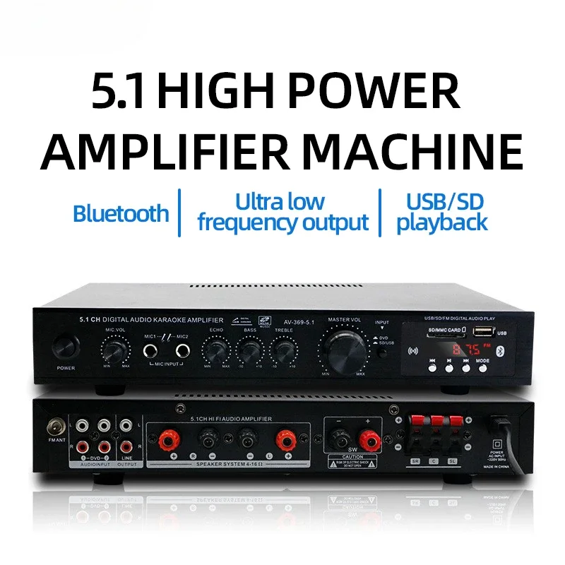 Home Cinema Ampli - Wzmacniacz audio Bluetooth 5.1 AV-369BT, stereofoniczny