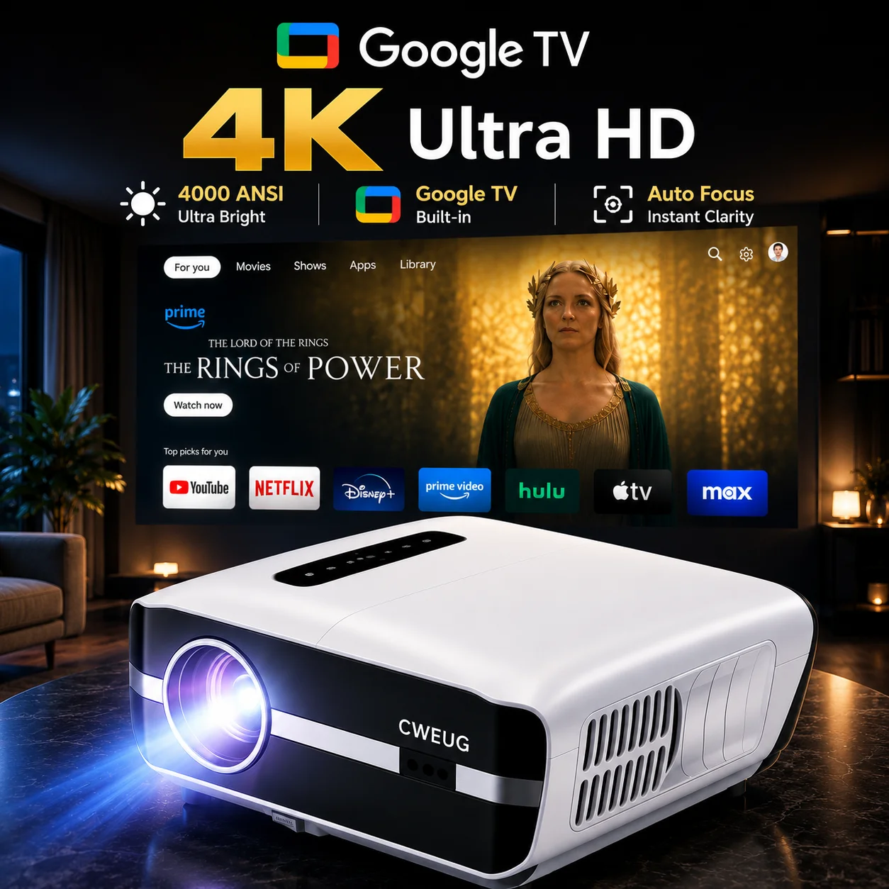 Home Cinema Night - Projektor NewA9S 4k z automatycznym ustawianiem